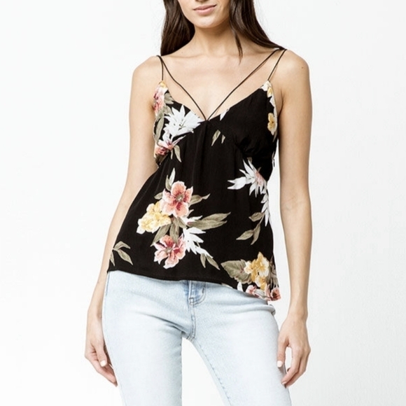 Volcom Good to Be You Cami in Strappy Black and Green Floral Size XS - Picture 4 of 12